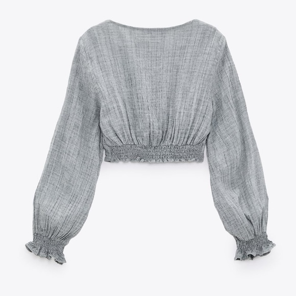 NWT Ruffled crop top small gray - Picture 2 of 6